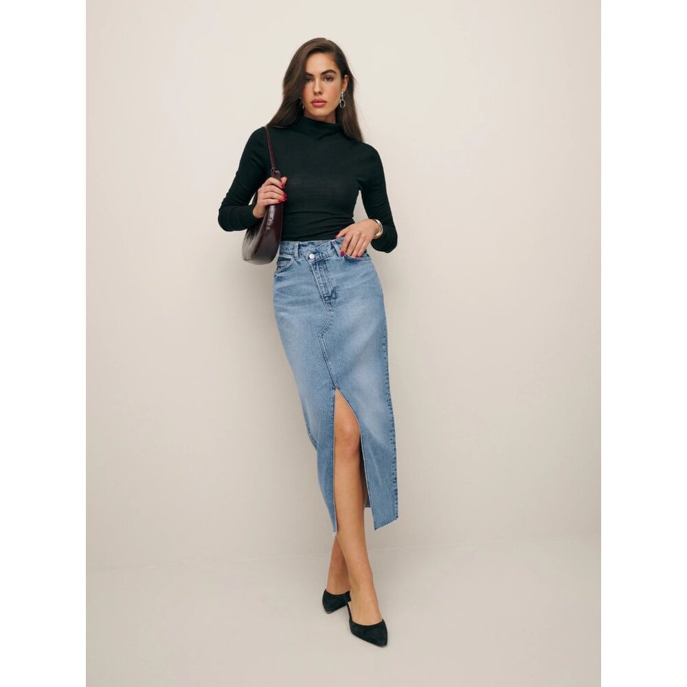 Reformation Womens Nila High-Waisted Long‎ Denim Maxi Skirt Sz 30